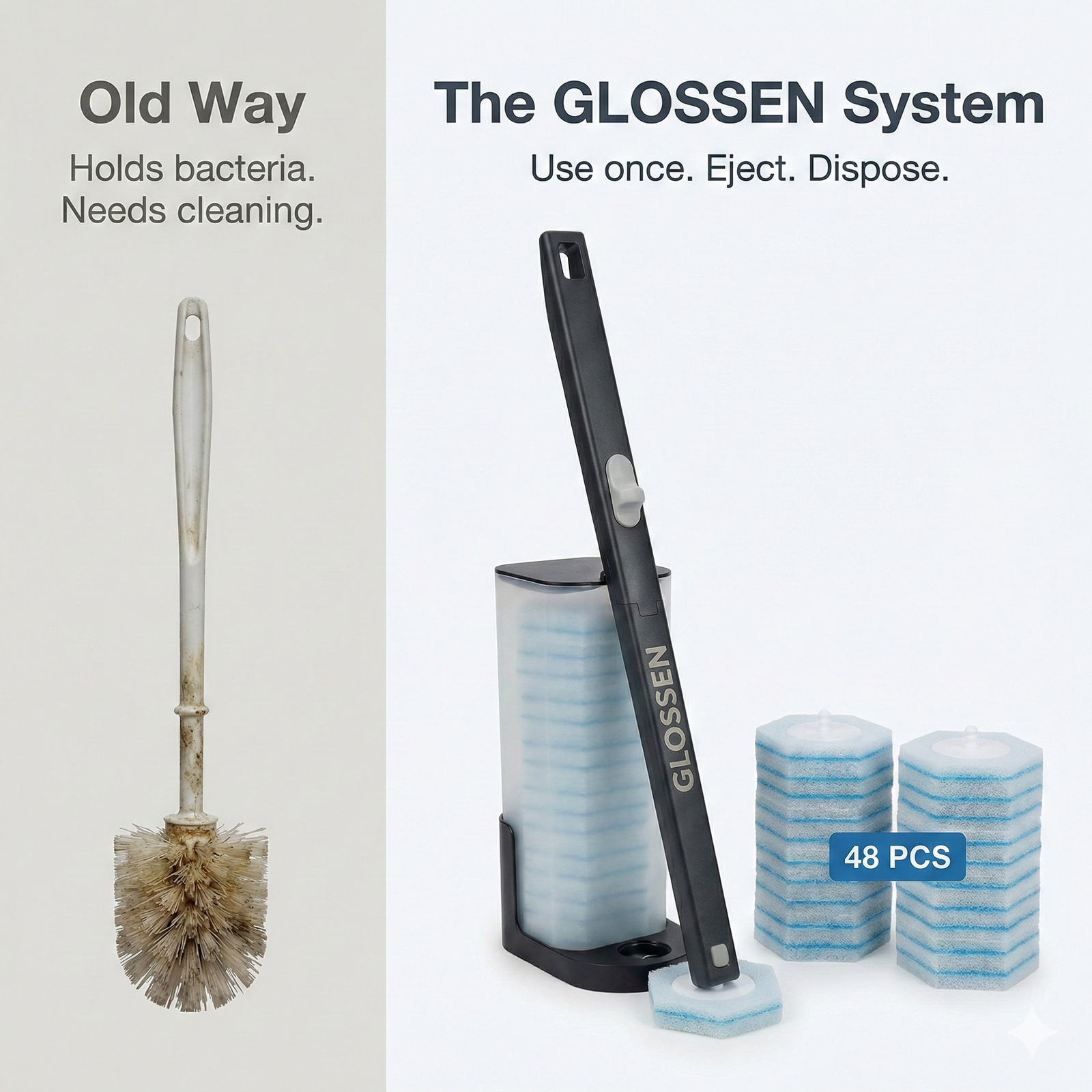 GLOSSEN Disposable Toilet Brush - Cleaner With 48 Refill Pads