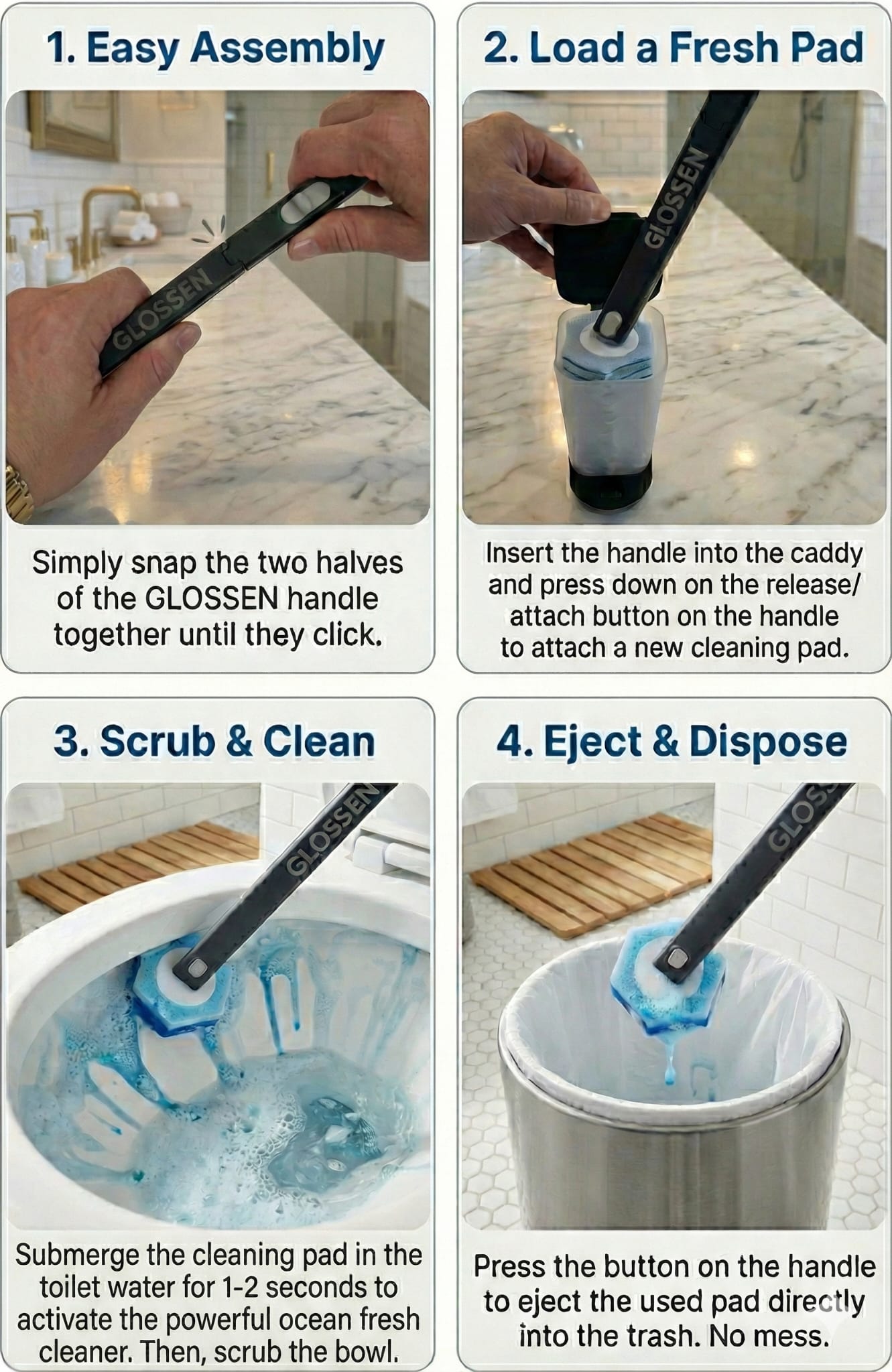 GLOSSEN Disposable Toilet Brush - Cleaner With 48 Refill Pads